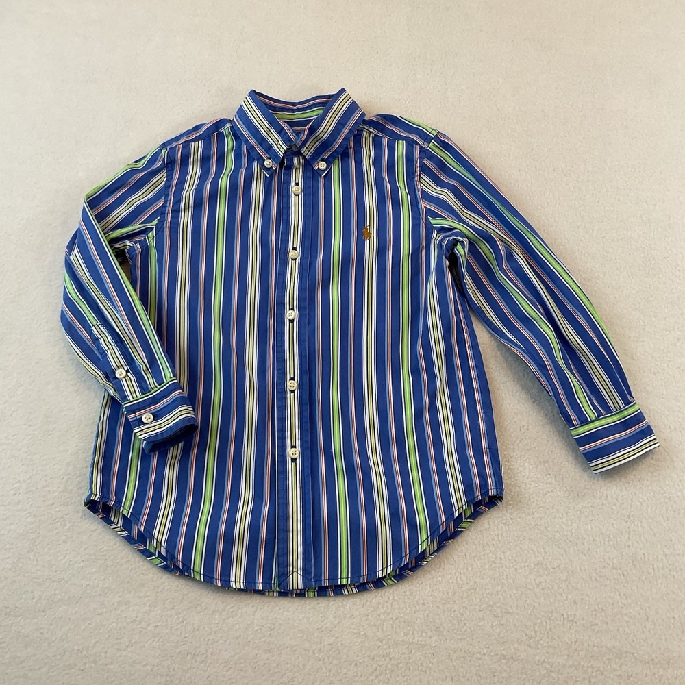 Polo Ralph Lauren Shirt Boys Child 4 Blue Stripes Long Sleeves Button Up Down